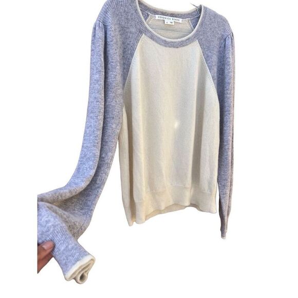 VERONICA BEARD Sweater ALBERTINA Grey & Ivory CASHMERE Baseball Pullover Size XL - Picture 9 of 12